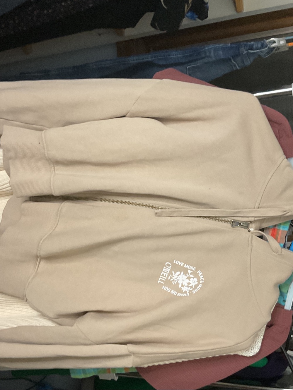 O'Neill Kids Beige Full-Zip Hoodie with White Logo